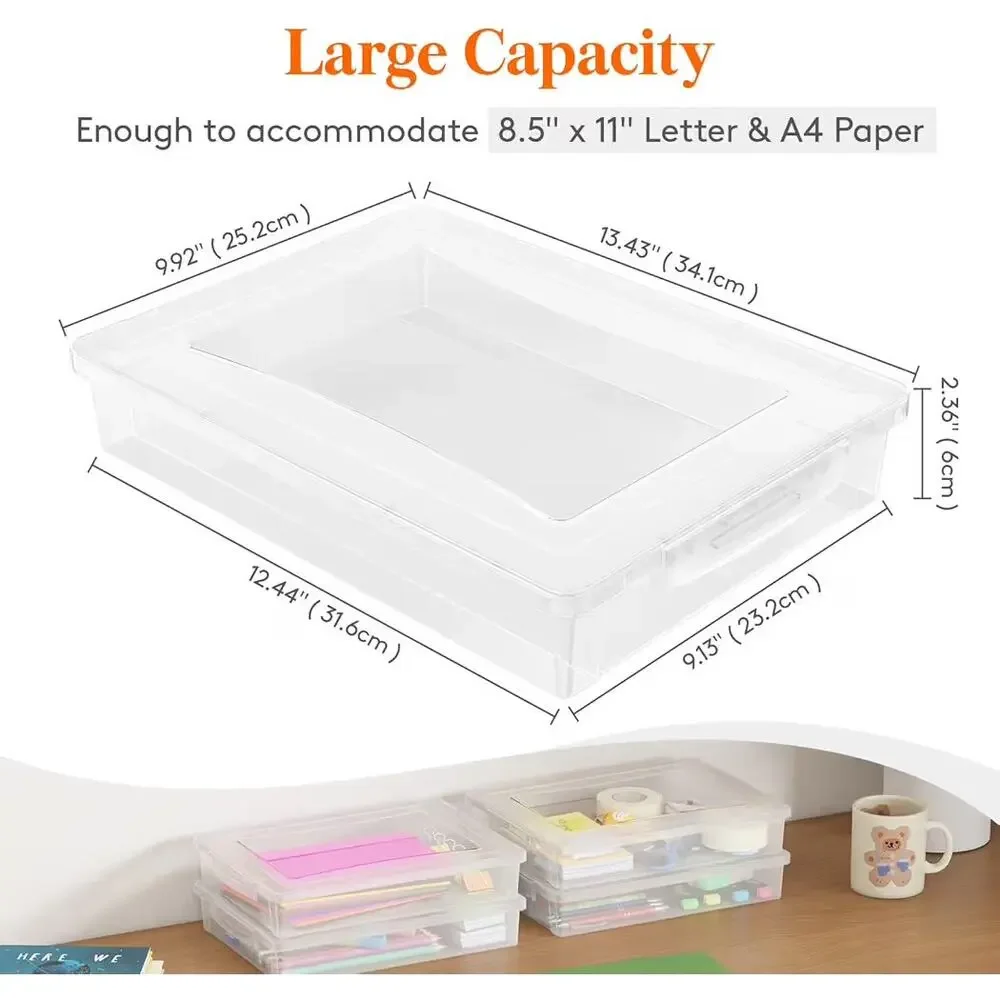 Lifewit 2-Pack Clear A4 Storage Boxes w/ Latching Lids – Fits 8.5”x11” Paper